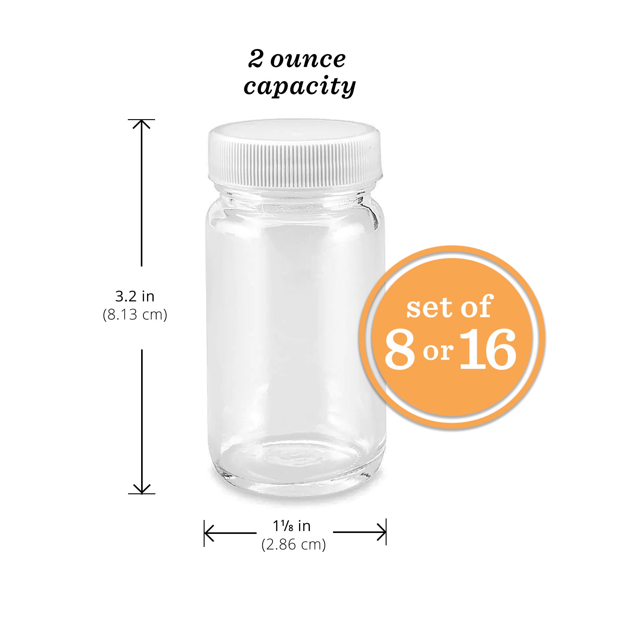 Glass Juice Shot Bottles Set, White Lids