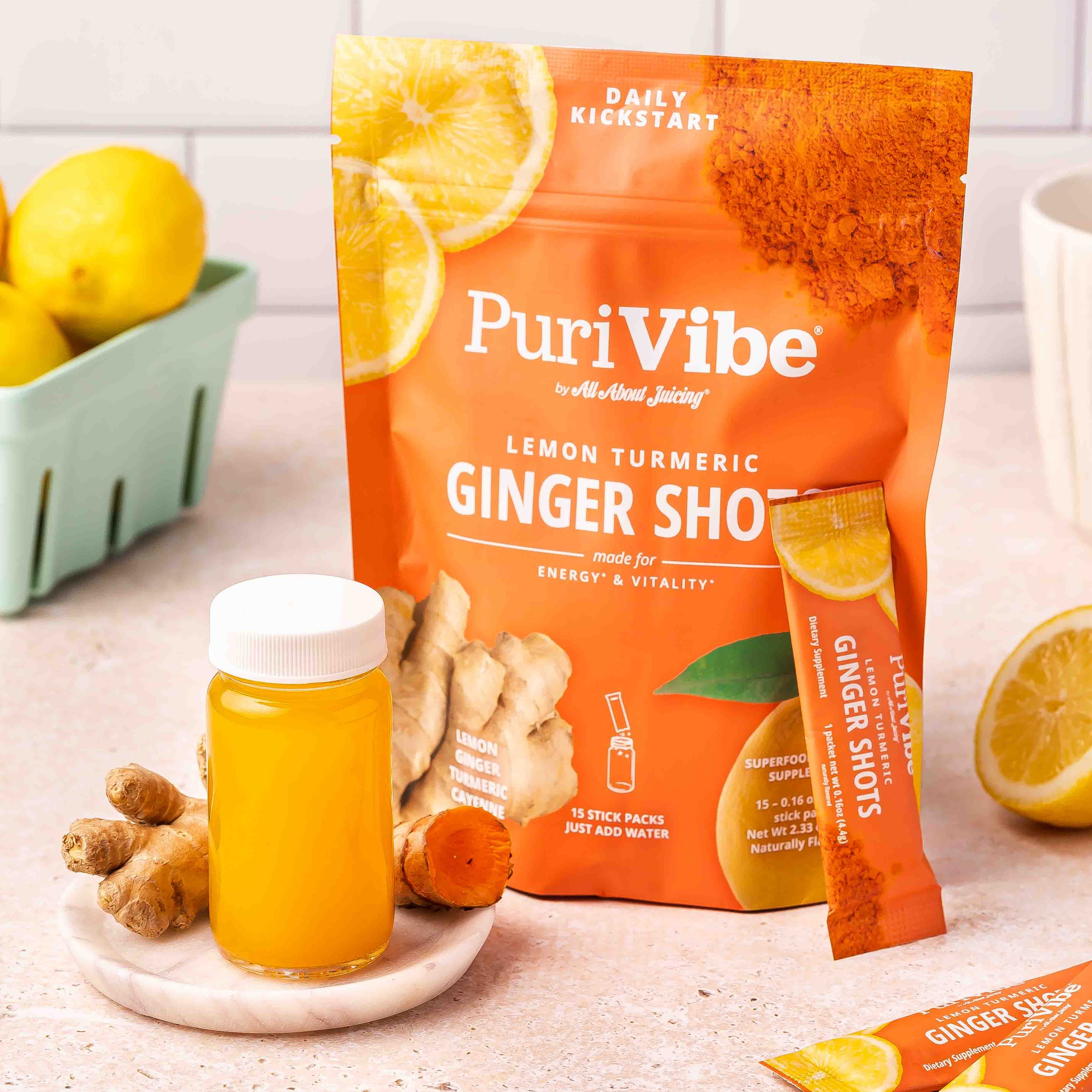 Lemon turmeric ginger shots powder stick packs