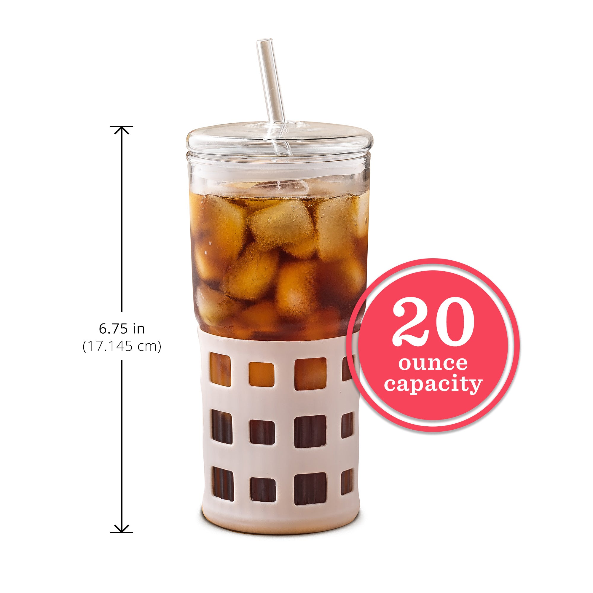 Glass Drink Tumblers with Lid, Straw & Silicone Sleeve