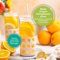 Glass Drink Tumblers with Lid, Straw & Silicone Sleeve