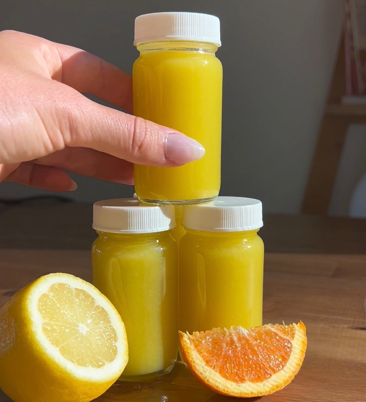 Glass Juice Shot Bottles Set, White Lids