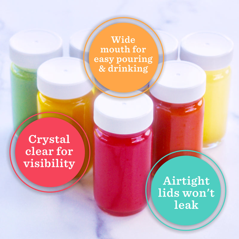 Glass Juice Shot Bottles Set, White Lids