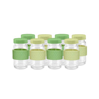 Glass Juice Shot Bottles Set, Colored Lids & Grip Bands