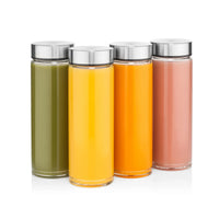 Skinny Series Wide Mouth Glass Bottles Set w/ Stainless Steel Lids