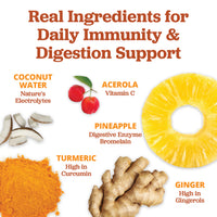 Real ingredients for daily immunity and digestion support with images and text labels.