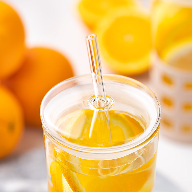 Glass Drink Tumblers with Lid, Straw & Silicone Sleeve