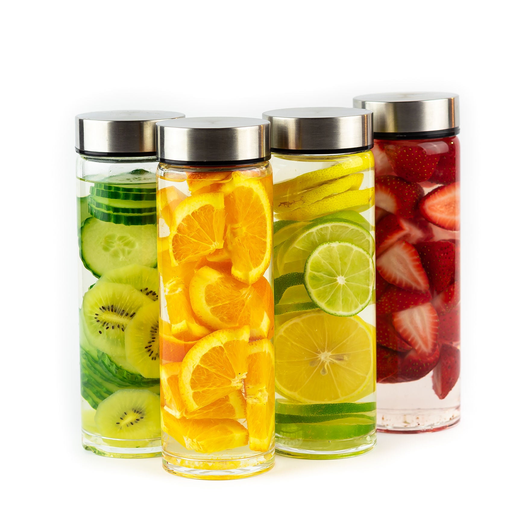 Skinny Series Wide Mouth Glass Bottles Set w/ Stainless Steel Lids