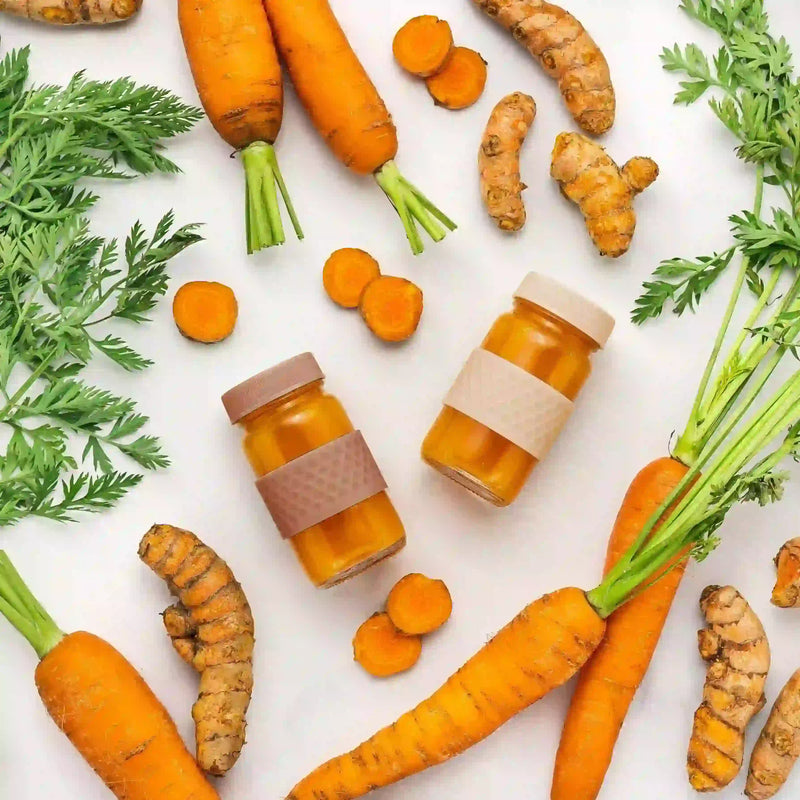 Glass Juice Shot Bottles Set, Colored Lids & Grip Bands