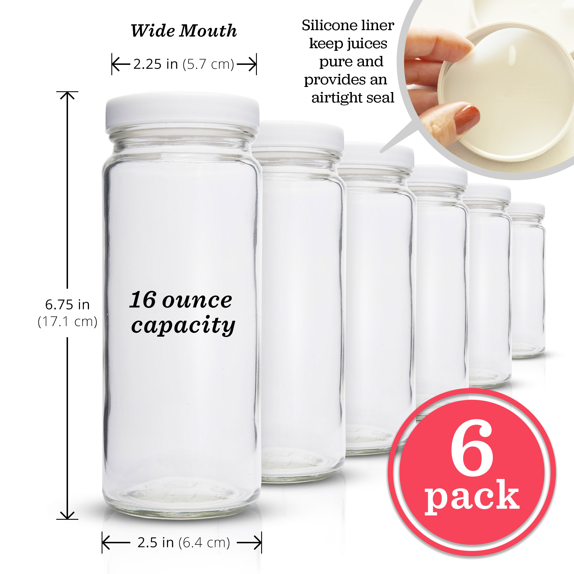 Glass Bottles with Lids & Silicone Liner, 16 oz