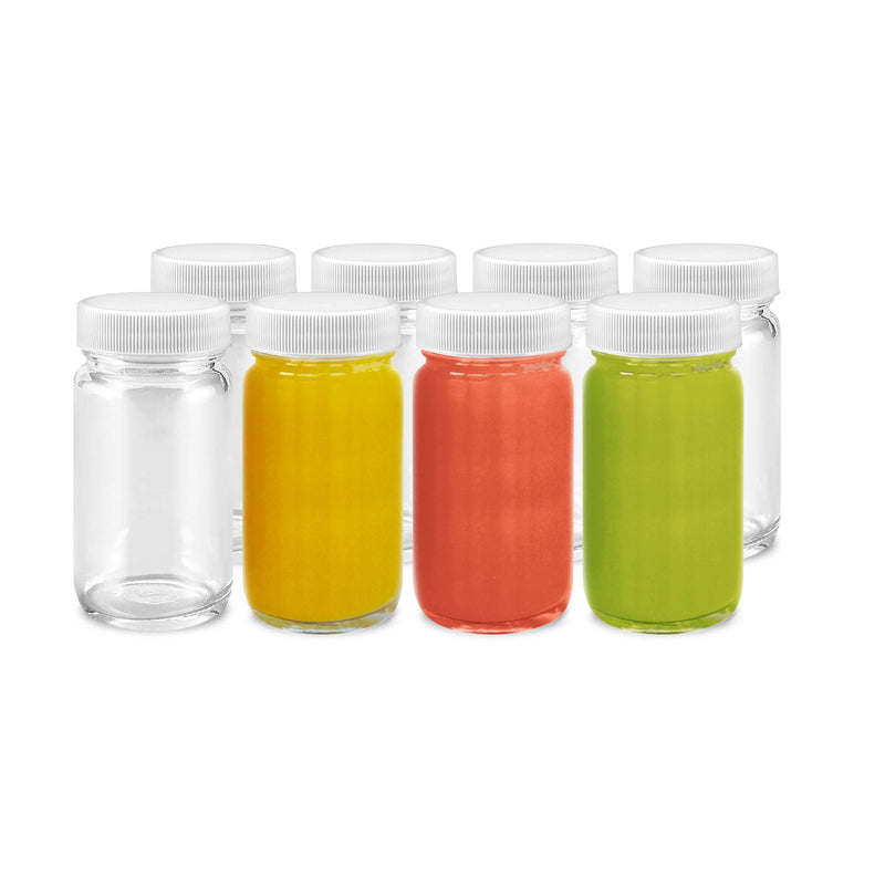 Glass Juice Shot Bottles Set, White Lids